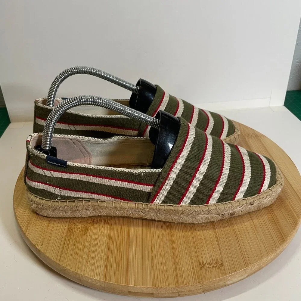 Soludos Women 8 Green White Red Stripe The Original Espadrille Slip On Flat